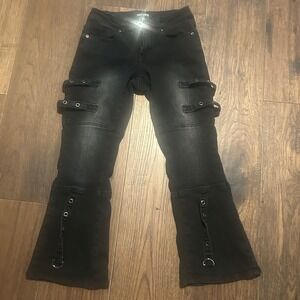 Hot Topic Black Grommet Strap Flare Jeans Gothic Punk Mall Goth Emo Pants